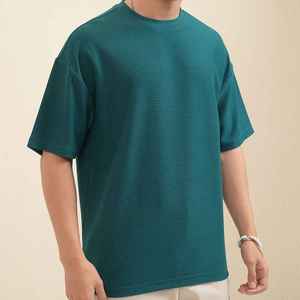 เสื้อยืดคอกลมแขนสั้นสีเขียวเข้มสำหรับผู้ชาย ทรงปกติ สวมใส่สบาย ผ้าถักลายดอกไม้ 100% ผ้าฝ้าย ระบายอากาศได้ดี - Product Image 4