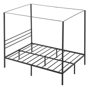 Struttura letto a baldacchino in acciaio resistente a quattro montanti con robuste doghe metalliche e spazio contenitore sotto il letto - Product Image 1