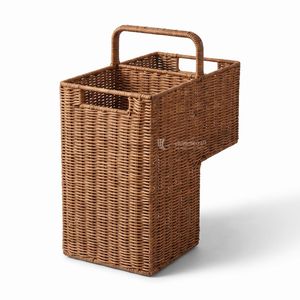 Cesta de Almacenamiento Rectangular Tejida de Imitación de Ratán con Asa Central Resistente, Organizador Moderno para Sala de Estar que Ahorra Espacio - Product Image 1