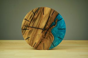 Handmade Walnut Wood & Pearl Epoxy Resin Table <b>Clock</b> Sea Wave Design Natural Wood Grain Art Unique Home Decor - Product Image 6