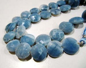 Opale bleue naturelle, forme de pièce de monnaie, facettée, 14-15 mm, perles vendues par brin de 8 pouces - Product Image 3