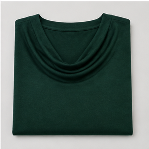 T-shirt pour femme vert foncé à col bénitier, manches courtes, coupe décontractée WTS-0079 - Product Image 3