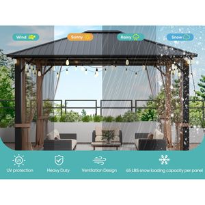 Gazebo in Metallo Resistente 10x12 con Tetto Rigido e Zanzariere, Tenda da Esterno in Acciaio Zincato Robusto, Pergola - Product Image 5