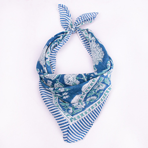 Cotton Bandana Floral Print Square Scarf Bandana Breathable Lightweight Summer <b>Head</b> <b>Wrap</b> Unisex Boho Style Indigo Blue Mulmul - Product Image 4