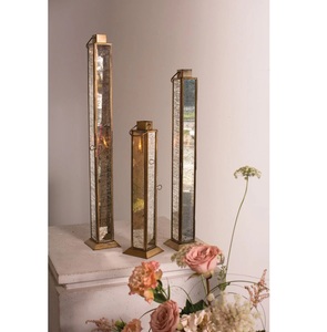 Classy <b>Square</b> <b>Mirrored</b> Mercury Glass Lantern Candle Holder Gold Frame Home Decoration Decorative Lighting Fixture - Product Image 3