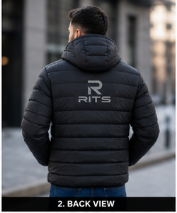 Hot Sale Rits Enterprises Winter Long Front Logo Men's Hooded <b>Waterproof</b> Breathable <b>Thin</b> Puffer <b>Jacket</b> Custom Fashion - Product Image 3