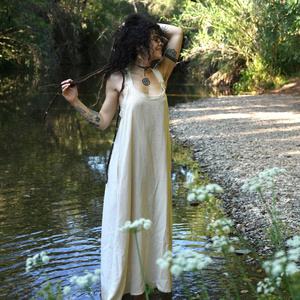 Vestido Maxi Bohemio de Algodón Crudo, Talla Única, Suave, Fluido y Cómodo para Mujer, Vestido Maxi de Fantasía - Product Image 1