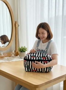 กระเป๋าเดินทางผ้าฝ้ายเย็บมือลายวินเทจพร้อมซิปปิด-ลายดอกไม้  รักษาสิ่งแวดล้อม กันน้ำ สำหรับเก็บเครื่องสำอาง - Product Image 3