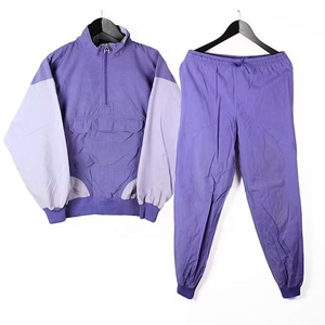 Unisex Purple Color Blocking Tracksuit Set Full Sleeve Quarter Zip <b>Jacket</b> With Side Pockets And Drawstring Pants Casual Spring W - Product Image 1