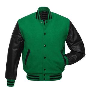 Nouvelle veste bomber universitaire en laine bleu roi et cuir noir, col montant, style universitaire, design streetwear, logo frontal - pour l'hiver - Product Image 1