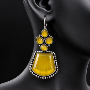 Boucles d'oreilles pendantes en pierre jaune en gros |   Fabricant de bijoux de mode directement de l'usine |   OEM ODM - Product Image 6