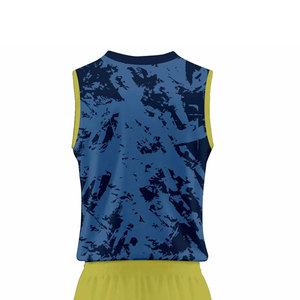Camiseta de Baloncesto Sublimada Azul Unisex con Pantalones Cortos Amarillos, Absorbente de Humedad, Cuello en V sin Mangas, Corte Regular, para Todas las Temporadas - Product Image 5