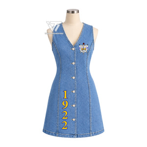 เสื้อผ้าชมรมหญิงกรีก Sigma Gamma Rho ขายส่ง ชุดเดรสยีนส์สั้นปักลายปี 1922 แบบไม่มีแขน เสื้อแจ็คเก็ตยาว - Product Image 1