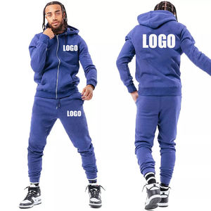 Conjunto de chándal personalizado para hombre con logotipo, sudadera con capucha y cremallera, pantalones jogger, chándal de forro polar liso, ropa de calle al por mayor - Product Image 6