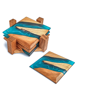 Posavasos de Madera de Nogal Negro Oscuro con Resina Epoxi Azul Ochete y Acabado Sellador de Madera Natural para Resistencia al Agua Easin Blue - Product Image 1