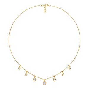 Collar de Diamantes con Siete Gotas Circulares, Dijes Colgantes Estilo Bisel y Delicado Diseño de Cadena de Oro - Product Image 3