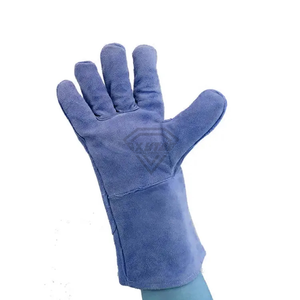 Gants de soudage professionnels en cuir suédé bleu, résistants à la chaleur, de protection robuste pour le soudage industriel - Product Image 6
