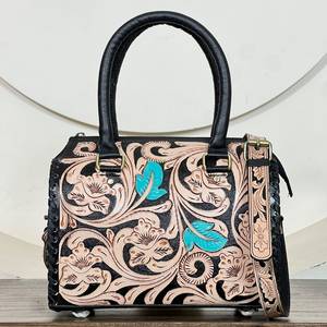 Bolso de Hombro de Cuero Genuino Hecho a Mano, Diseño Floral Mediano, Tipo Satchel, de Lujo, para Viaje, Unisex - Product Image 4