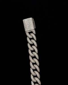 Bracelet chaîne pour homme en argent S925 plaqué rhodium, 21 cm, avec micro-incrustation de moissanite taille brillant rond, style hip-hop, cadeau de bijoux - Product Image 2