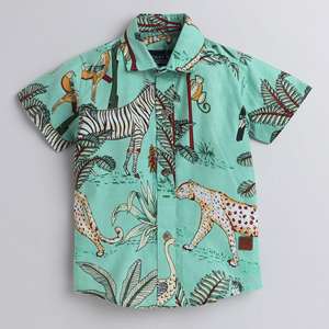 Chemise Demi Manches à Polka Tots Jungle Animal Print-Vert - Product Image 1