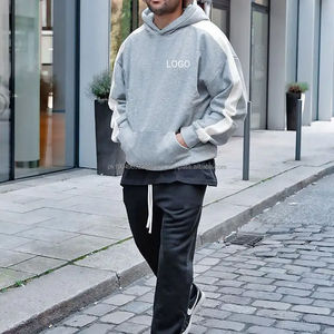 Entraînement Puff Print No String French Terry Hoodies Striped Gray Blanket Sweat à capuche surdimensionné - Product Image 3