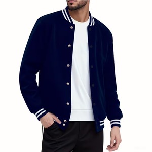 Blouson de baseball uni bleu marine en molleton respirant 100 % coton de haute qualité pour homme, style urbain, idéal pour l'été - Product Image 2