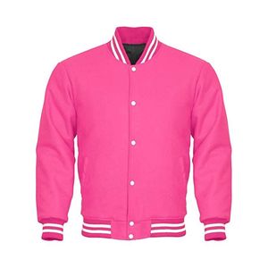 Fabricant de vestes universitaires XLISE personnalisées, veste en laine rose pour homme, veste de baseball, streetwear, marque privée, vente en gros pour équipes - Product Image 1