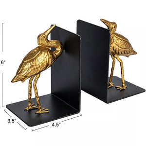 Sujetalibros Decorativos de Metal con Diseño de Garza Dorada Antigua, Par de Sujetalibros para Estantería, Biblioteca, Hogar, Oficina, Decoración de Mesa - Product Image 3