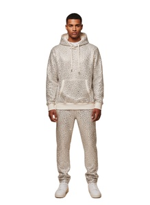 Conjunto de Sudadera con Capucha y Pantalones de Chándal de Lujo con Pedrería para Hombre, 500 g/m² de Alto Gramaje, Lavado Ácido, Logotipo Personalizado, Estilo Urbano, OEM, Oversize - Product Image 1