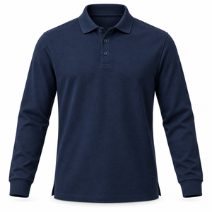 Polo de manga larga para hombre, color azul marino, cuello con botones, tejido de punto, corte regular - Product Image 1