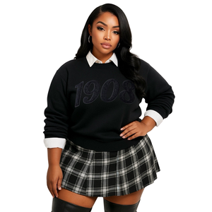 เสื้อสเวตเชิ้ตคอกลมพรีเมียมผ้าฟลีซสีเขียวเข้มสำหรับฤดูหนาว สไตล์ลำลอง ปักลายตัวอักษรกรีกด้านหน้าสำหรับผู้หญิง - Product Image 1