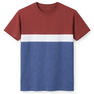 Men's Regular Fit O-Neck Short Sleeve Color Blocked T-Shirt With Contrast <b>Trim</b> Striped Design Casual Wear Cotton Knitted <b>Fabric</b> - Product Image 4