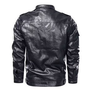 Veste moto en cuir véritable marron pour homme, col rabattu, simple boutonnage, manches classiques, couleur unie, pour l'automne - Product Image 4