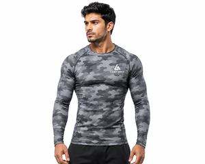 Custom <b>Men</b> Gray Camouflage <b>Compression</b> Rash Guard Long Sleeve Gym <b>Shirt</b> Athletic Fitness Training Workout Sportswear Base Layer - Product Image 2