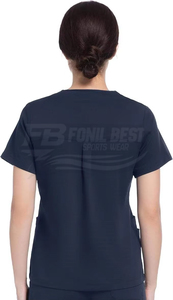 Conjunto de Uniforme Médico Azul Marino para Mujer con Cuello en V y Pantalones con Cordón, Uniformes de Hospital, Tela de Algodón y Poliéster, Diseño Personalizado - Product Image 3