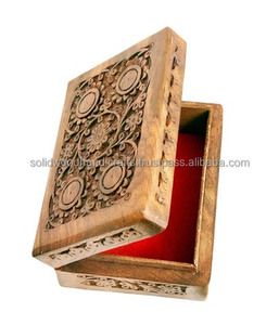 Decorative Carved Wooden Boxes Home Office <b>Locking</b> Wood Storage Hinged Lid Keepsake Carved Wooden <b>Box</b> - Product Image 4