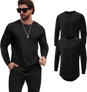 T-shirt unisexe à manches longues en coton/polyester noir uni, coupe oversize, avec graphisme personnalisé, vente en gros - Product Image 4