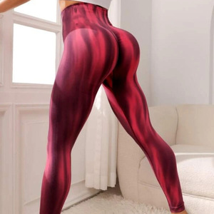 High Waist Full <b>Length</b> Printed <b>Leggings</b> Women's Stretch Breathable Push Up Sporty Knitted Spandex Polyester Red Pattern - Product Image 1
