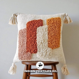 Tufted Boho Cushion Cover By <b>Indian</b> Textiles H/L Handwoven Decorative <b>Throw</b> Pillow Luxury Boho Pillow Cover With Tassel - Product Image 1