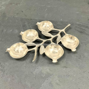 Cuenco Decorativo de Latón Plateado con Diseño de Rama de Granada de 5 Secciones, Estilo Moderno Abstracto, Texturizado, de Alta Demanda - Product Image 4