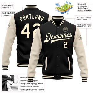 Custom Black Cream <b>Varsity</b> Letterman <b>Jacket</b> Wholesale Two Tone Full Snap <b>Bomber</b> Unisex College Team Streetwear Fashion Coat - Product Image 2