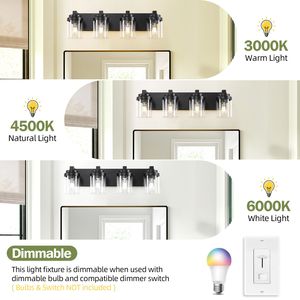 Lámpara de Baño de Hierro Negro Mate de 4 Luces con Pantalla de Vidrio Transparente para Dormitorio y Sala de Estar - Bombilla No Incluida - Product Image 5