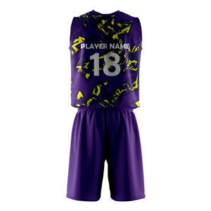 Ensemble de maillots de basket-ball sublimés personnalisés, violet et jaune, impression du nom de l'équipe, évacuation de l'humidité, vêtements unisexes pour adultes - Product Image 3