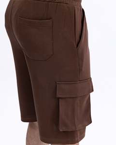 Pantalones Cortos Cargo Marrones para Hombre, Cintura Elástica con Cordón, Estilo Casual Urbano, Bolsillos Utilitarios, Cómodos para el Verano - Product Image 4