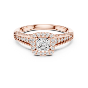 Anillo de compromiso clásico de oro rosa de 14 quilates con diamante de laboratorio de corte octogonal cuadrado y diamantes redondos pavimentados laterales para mujer - Product Image 1