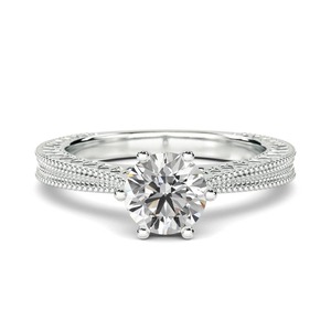 Bague vintage sophistiquée en filigrane avec un seul diamant rond de 0,30 ct, diamant cultivé en laboratoire, en or jaune, blanc, rose ou platine 18 carats - Product Image 1