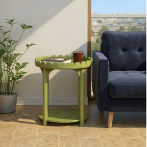Mesa de Centro Redonda con Borde Festoneado, Mesa Auxiliar de Metal para Sala de Estar o Dormitorio - Product Image 6