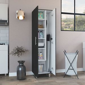 Armario de Limpieza Nala de Doble Puerta con Cuatro Patas y Cinco Estantes, Negro/Blanco, Estante Utilitario - Product Image 4