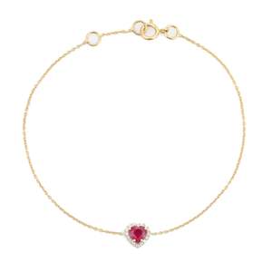 14K Solid Gold Timeless Heart <b>Ruby</b> Halo Diamond Tennis <b>Bracelet</b> - Product Image 5