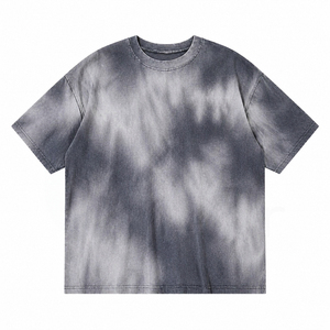 Camiseta de Manga Corta con Cuello Redondo y Estampado Tie-Dye para Hombre, Corte Regular, Tejido Informal, Diseño con Patrón Azul y Negro - Product Image 1